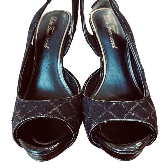 Lulu Townsend Black Sequins Open Toe Pumps Size 7.5 - Picture 5 of 9